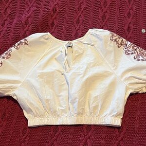 White Embroidered Puff Sleeve Crop Top Universal threads never worn